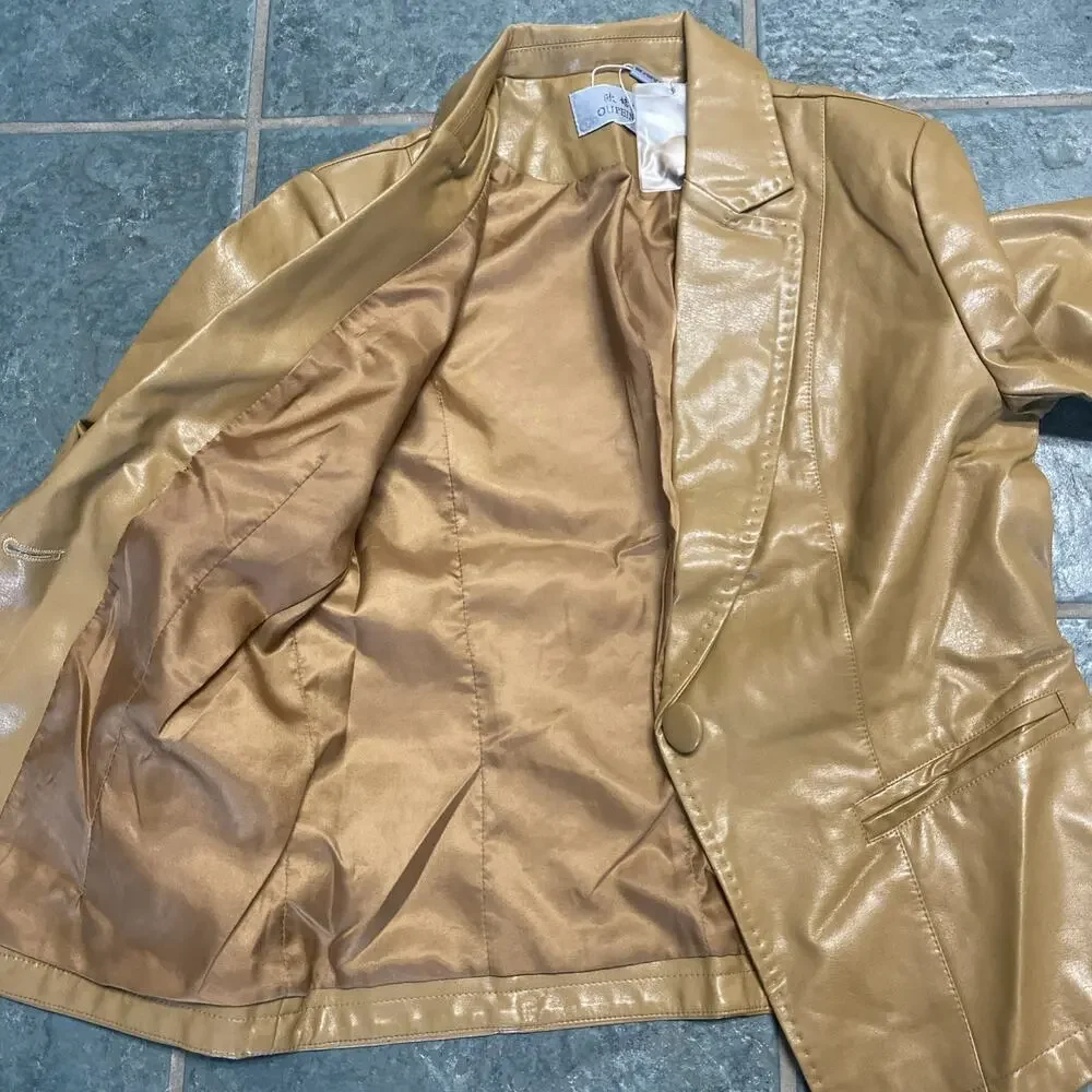 C22 Oupeinuo Tab Women's Faux Leather Jacket Blazer XL